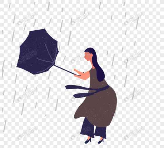 下雨刮风打伞女人图片