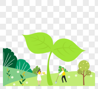 卡通手绘绿色植树节种植图片