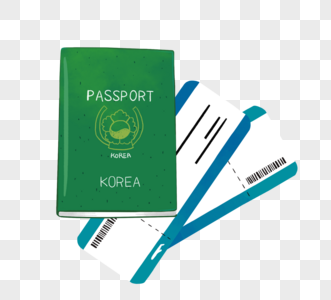 手绘可爱绿色飞机票护照图图片