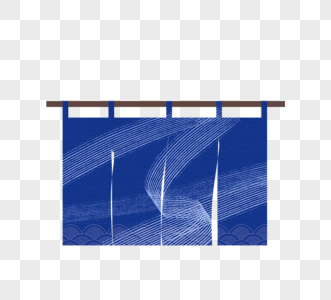 日本蓝色波浪花纹帘子元素图片