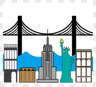 蓝色简约纽约街景元素PSD格式图片