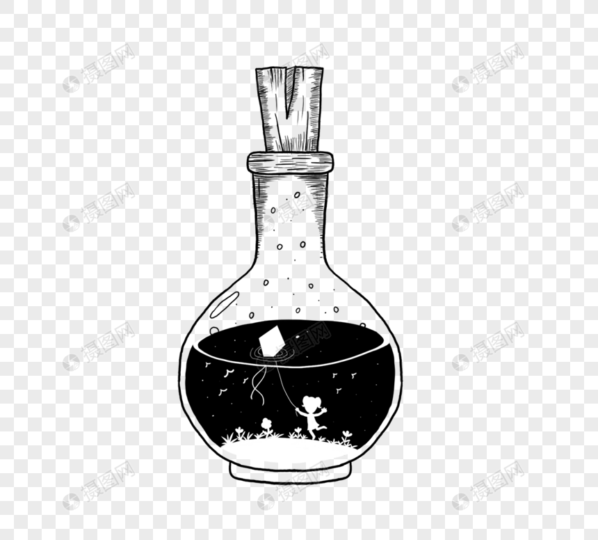 手绘风格黑白瓶子线稿