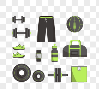 荧光绿色矢量平面健身房工具元素图片