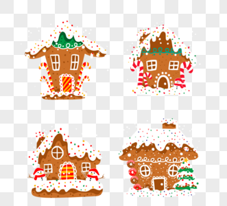 手绘彩色圣诞节姜饼屋图片