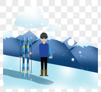 卡通人和滑雪设备元素图片