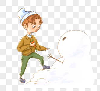 卡通儿童堆雪人冬季可爱手绘水彩元素图片