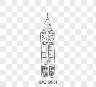 英国英式大本钟手绘创意建筑元素图片