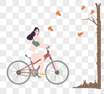 卡通单身女性骑自行车元素图片