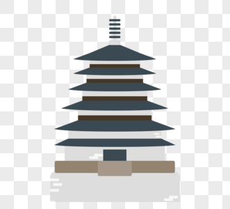 日本地标性建筑法隆寺日式传统寺庙矢量简约图片