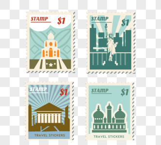 卡通旅游城市邮票图片