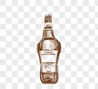 一瓶棕色手绘酒和玻璃酒瓶图片