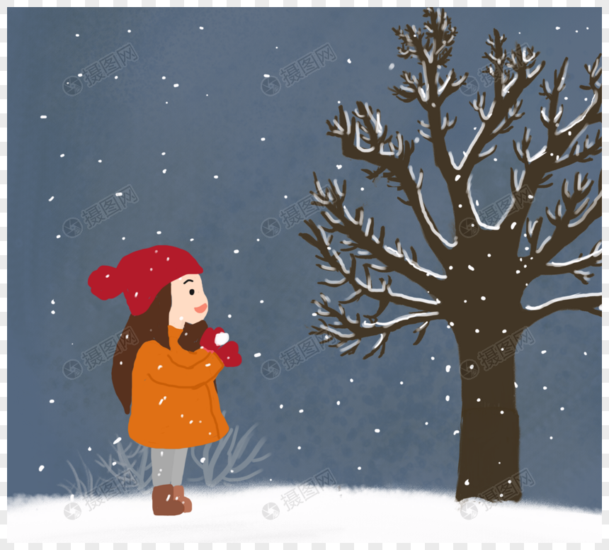 冬季树下玩雪图片