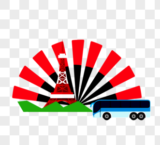 日本东京塔和扇平面矢量元素图片