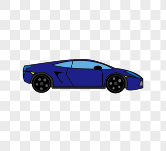 平面蓝色手绘卡通风格侧面蓝色跑车元素矢量图图片