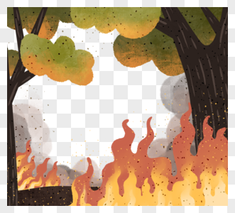 彩色手绘森林大火元素图片