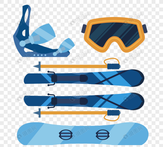 蓝色卡通手绘滑雪运动器材图片