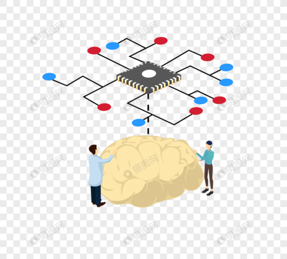 手绘卡通科技大脑图片