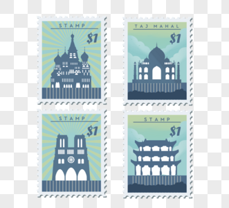 复古地方和古迹纪念邮票高清图片