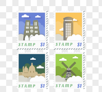 世界城市建筑邮票图片