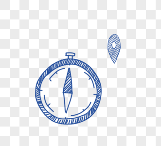 手绘蓝色线描指南针坐标元素图片