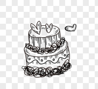 手绘黑色线描生日小蛋糕图片