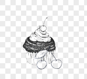黑白线描一块蛋糕食物元素图片