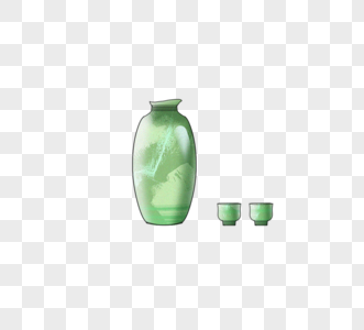 青绿色日本清酒酒具平面元素图片