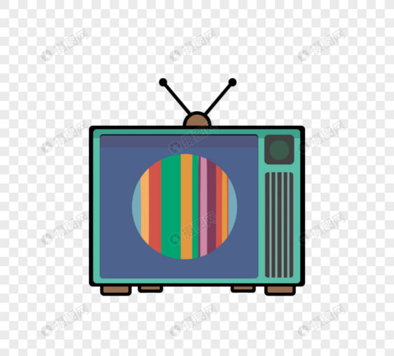 蓝绿色复古风格电视机图片
