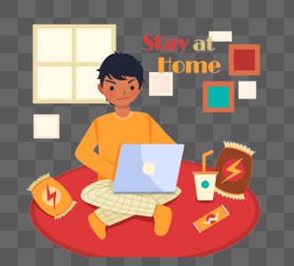男孩电脑零食饮料红色橙色棕色呆在家装饰图片