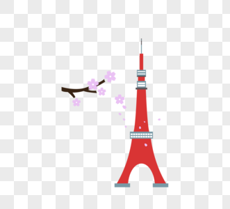 日本日式东京铁塔樱花创意简约元素图片