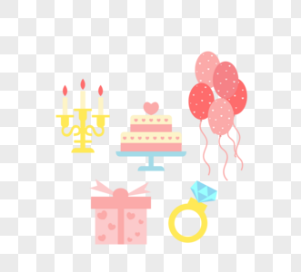 爱婚礼用品爱气球蜡烛蛋糕礼物戒指创意元素图片