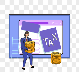 卡通手绘计算机税法金币图片