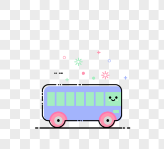 卡通可爱浅粉紫彩色MBE风格公交车交通工具元素高清图片