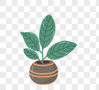 可爱卡通绿色植物灰色盆栽图片