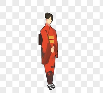 红色黑边卡通日本女性和服人物元素图片