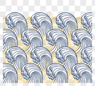 金色日式海浪图案波纹高清图片