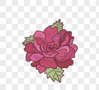 花捧玫红色手绘玫瑰花素材