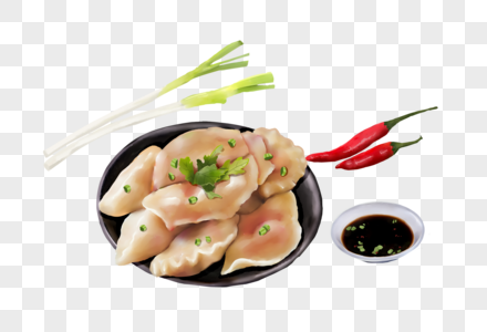 饺子和蘸酱食物酱醋高清图片