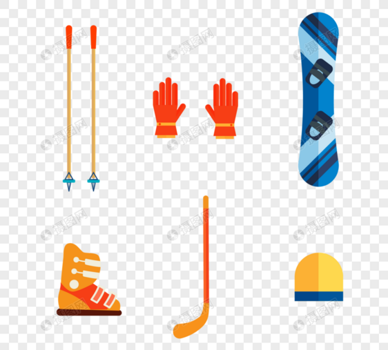 橙色彩色动画片滑雪设备元素图片