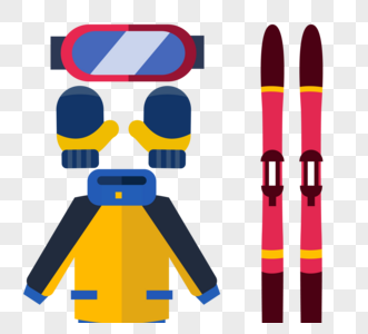 卡通版手绘滑雪设备元素图片