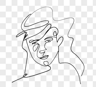 卡通手绘戴帽子线条女人图片