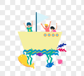手绘儿童节船上钓鱼图片