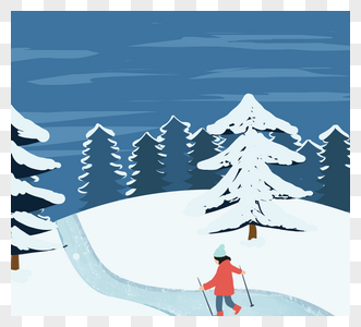 简约蓝色冬季滑雪元素图片