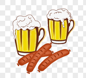 手绘德国啤酒与香肠元素图片