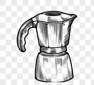 黑白线描咖啡机元素图片