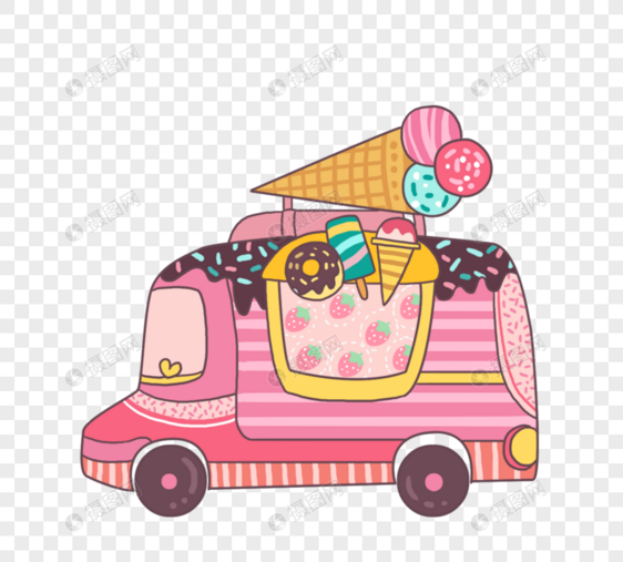 可爱卡通冰淇淋小卡车手绘图片