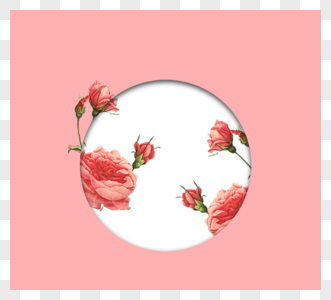 粉色立体图框玫瑰花元素图片