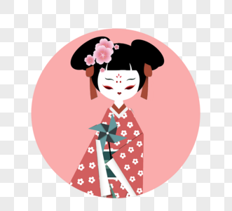 日式粉色唯美女性传统服饰和服卡通人物图片