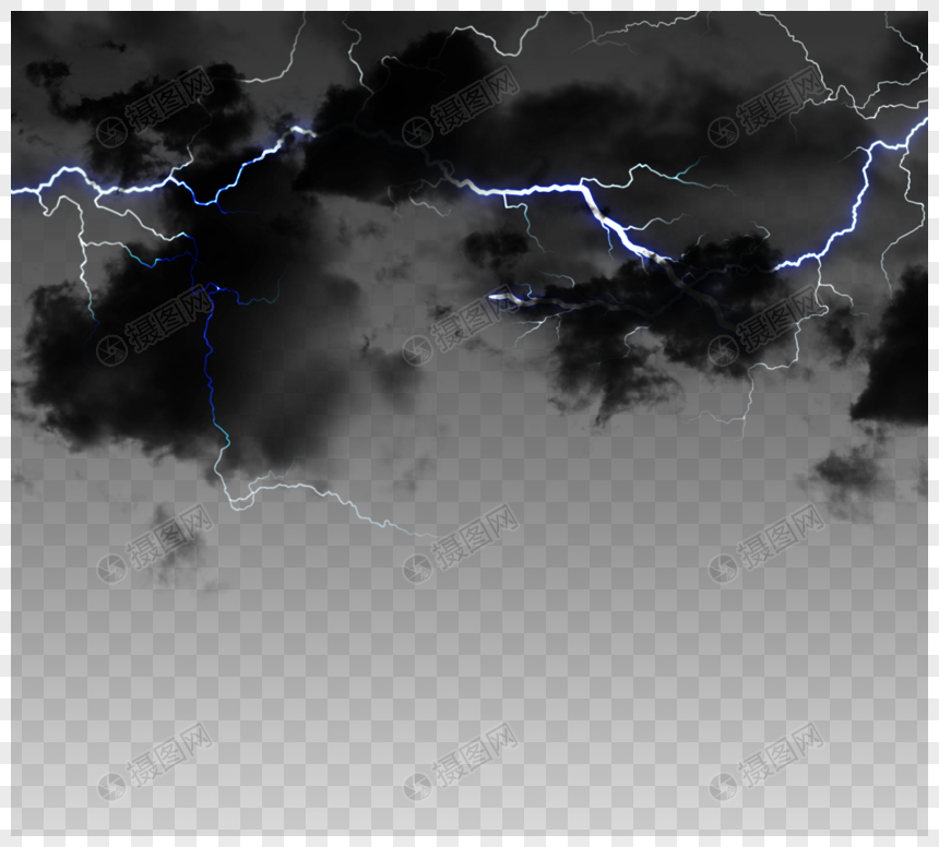 手绘强光闪电黑色厚重感乌云图片