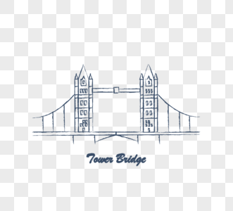 英国英式伦敦塔桥手绘创意建筑元素高清图片